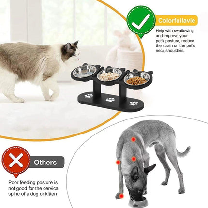 Adjustable 3pcs Pet Feeder Dog Food Bowl Rack Vertical Cat Feeding Station