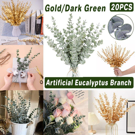 20PCS Eucalyptus Plastic Leaves Holiday Christmas Decor Wedding Home Flowers