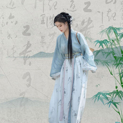 Womens Hanfu Blouse Ink Wash Guofeng Waist Top Eight Panel Skirt Daily Wear