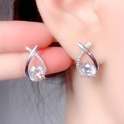 Gold Zircon Crossed Stud Earrings Elegant Simple Earrings For Women Fashion - Aimall