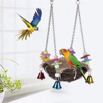 Bird Parrot Swing Stand Rattan Nest Hanging Basket Chew Toy for Small Medium Pet