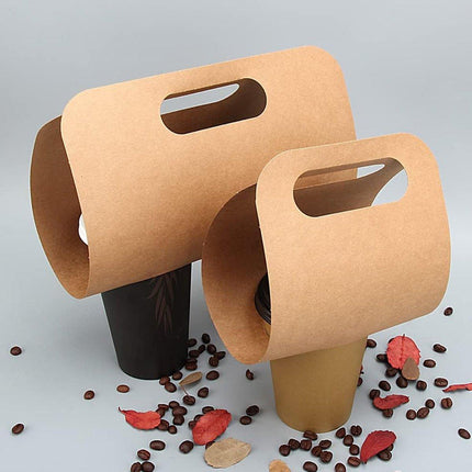 100pcs Kraft Paper Cup Holder Portable Coffee Drink Carrier Reusable Storage