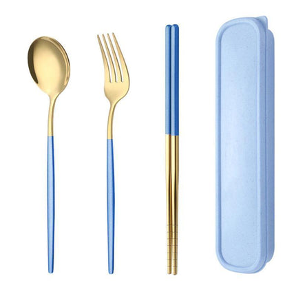 5PC Stainless Steel Portable Cutlery Set - Fork Spoon for Travel & Picnic - Aimall