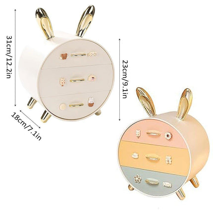 Large Multi-functional Makeup Storage Organizer Rabbit Decor Drawer Cosmetic Box