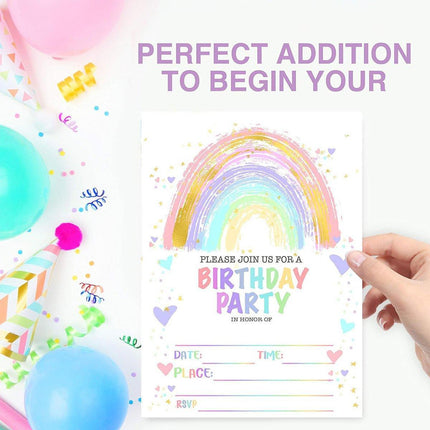 20PCS Rainbow Party Invitation Cards With Envelopes Birthday Theme Colourful Set