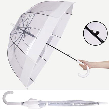 Clear Dome Umbrella Wedding Party Transparent Parasol Handle Waterproof Rain
