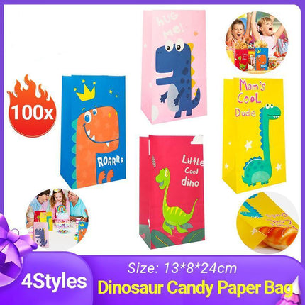 100PCS Kraft Paper Party Bag Seal Birthday Favor Kids Dinosaur Candy paper bag Aimall