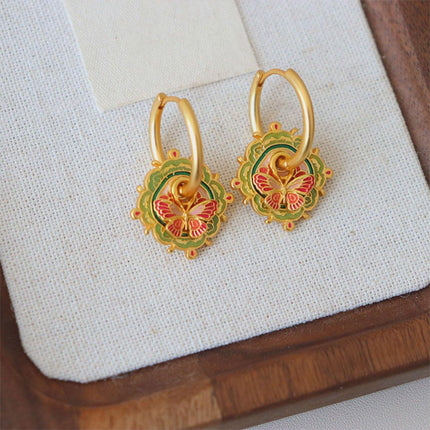 Women Fashion Retro Colorful Oil Drop Butterfly Earring High-end Luxury Simple