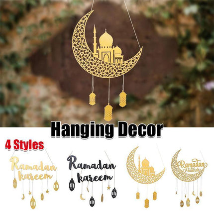 Ramadan Kareem Wooden Ornament Eid Mubarak Islam Mosque Party Hanging Decor Aimall