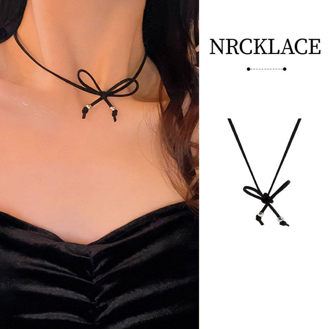 Stylish Black Lace Up Bow Necklace Fashion Jewelry Gift for Women and Girls