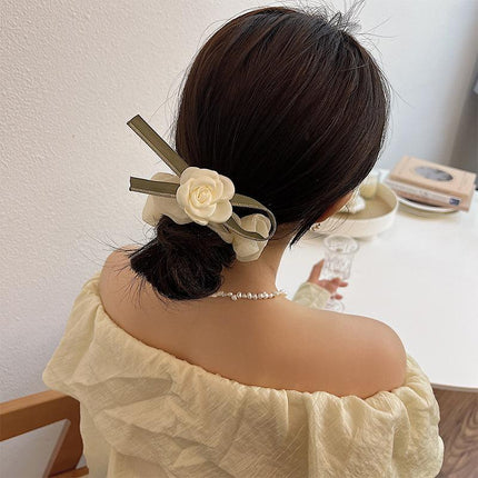 Korean Style Camellia Bow Hair Ties Large Intestine Hair Ring Hair Rope Bands - Aimall