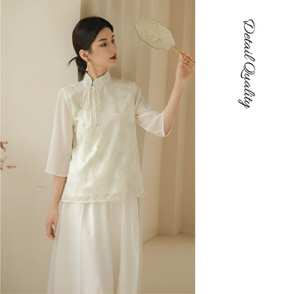 Chic Slant Collar Shirt Women New Traditional Chinese Fashion Style Top Trendy - Aimall