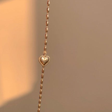 Silver Beige Heart Bracelet Vintage Sweet Peach Heart String Jewelry for Women