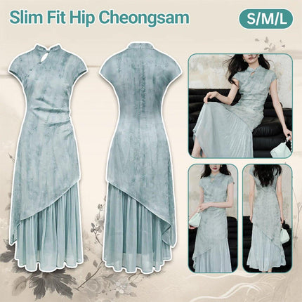 New Retro Chinese Style Slim Fit Cheongsam Dress Wrap Hip Long Skirt Feminine