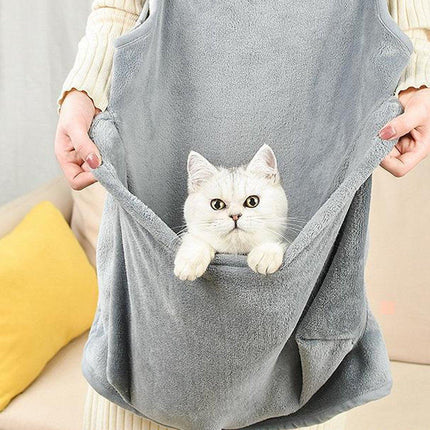 Non-stick Hair Cat Apron Kangaroo Style Pet Grooming Bib No-Hole Design