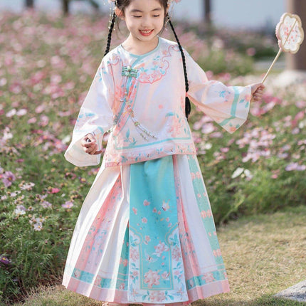 Spring Chinese Style Hanfu Girls Modified Tang Suit Two-Piece Colourful Set