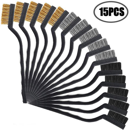 15PCS Stainless Steel Nylon Brass Scrub Brushes Metal Remover Mini Wire Brush Set - Aimall