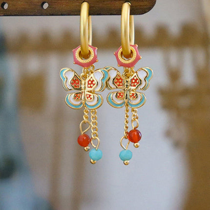 New Chinese Style Butterfly Earrings Fringe Colourful Simple Design Jewelry