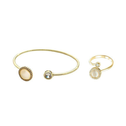 Cat Eye Bracelet Ring Set Fashion Jewellery Women Adjustable Accessories