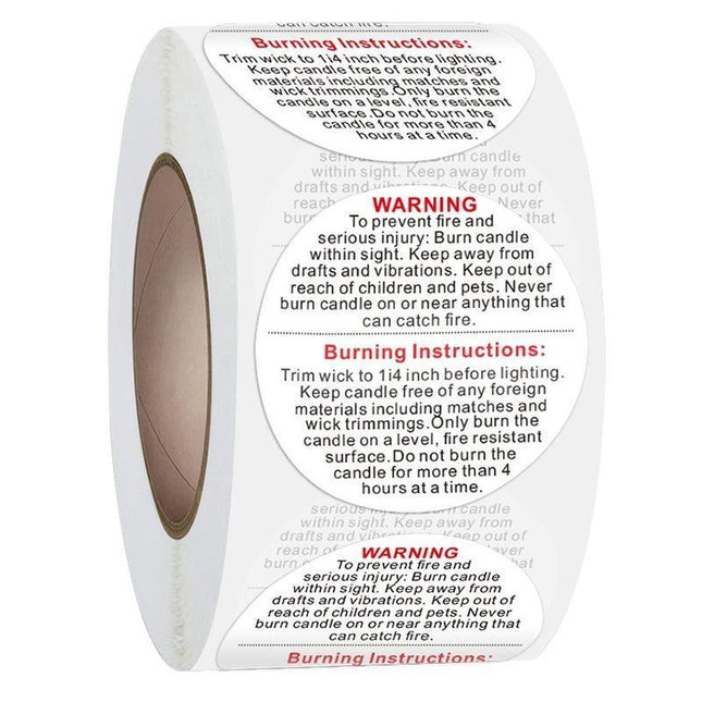 500PCS/Roll Candle Safety Warning Label Candle Jar Stickers Round Wax Melting - Aimall