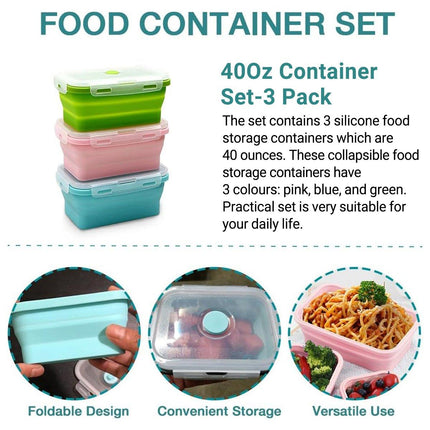 3pcs Portable Folding Bento Lunch Boxes Fresh Keeping Box for Food Storage