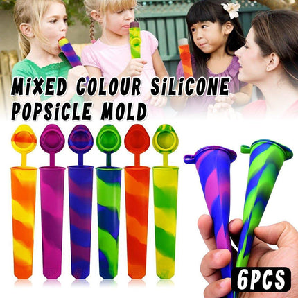 6PCS Silicone Popsicle Molds with Lids Multi-Color Reusable Ice Cream Mold Set