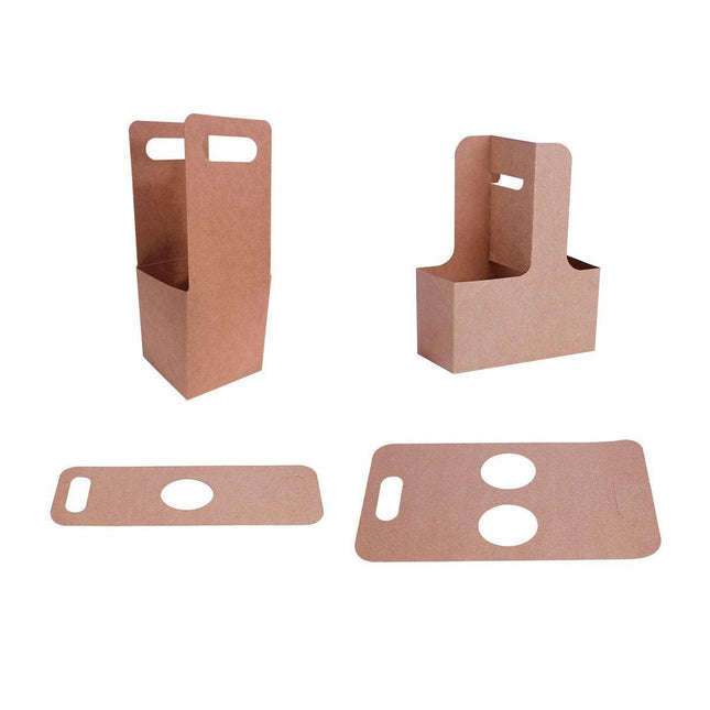 100pcs Kraft Paper Cup Holder Portable Coffee Drink Carrier Reusable Storage