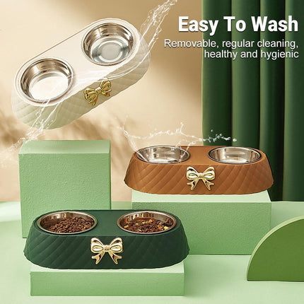 Stainless Steel Double Pet Bowl Non-Slip Anti-Knock Dog Cat Feeder Utensils