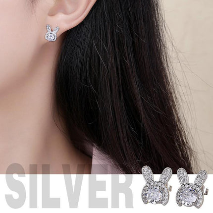 Silver Crystal Rabbit Ear Drop Dangle Earrings Women Fashion Jewelry Girl Gift - Aimall