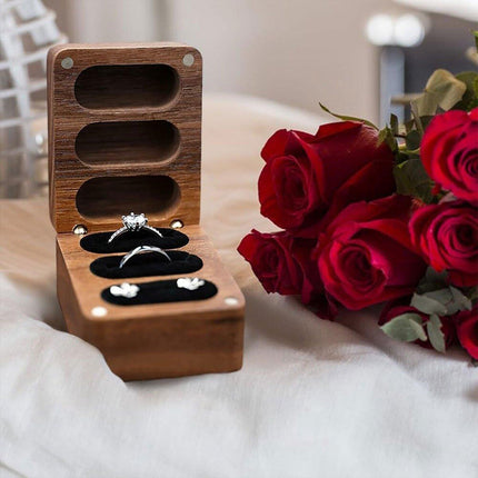 Wooden Ring Jewellery Box High Storage Box with Three Compartments for Rings