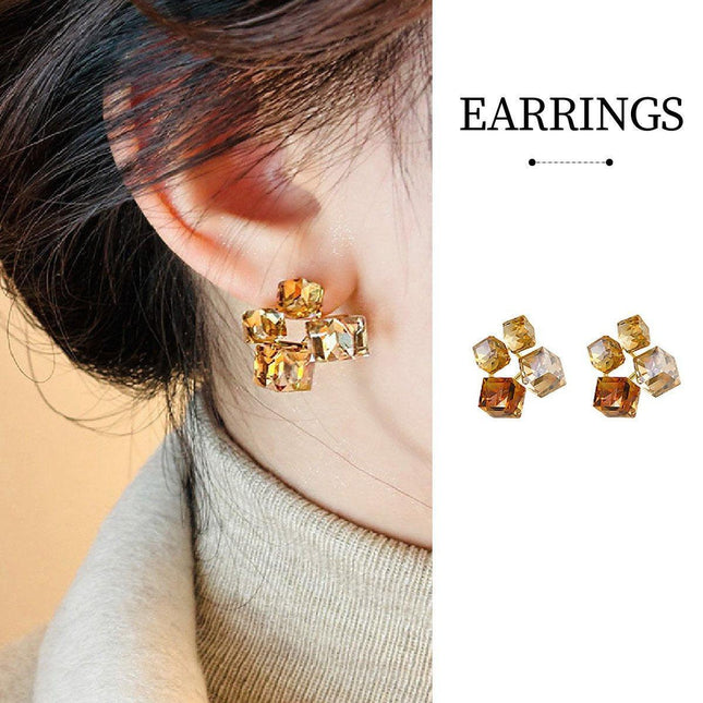 3D Square Stud Earrings for Women Fashion Jewellery Elegant Stereoscopic Design