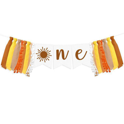 Birthday Party Flag High Chair Decoration Sun Theme Baby Flag Cloth Flowers