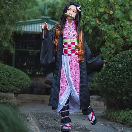 Anime Demon Slayer Kimetsu no Yaiba Kamado Nezuko Cosplay Costume Kimono Wig AU - Aimall
