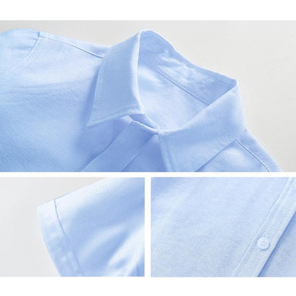 Boys Children's Kids Blue Short Sleeve School Shirt Open Neck With Lay Back Collar - Aimall