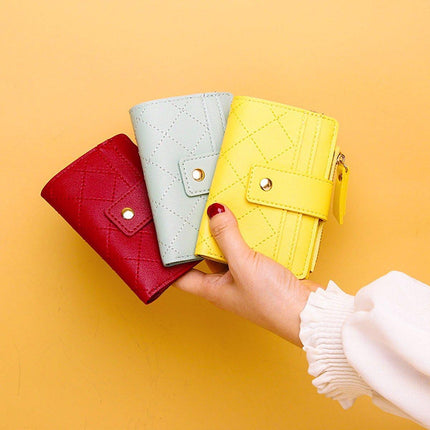 Stylish Women Short Wallet Multi-card Money Clip Zipper Two-Fold Purse Leather