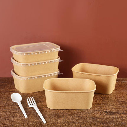 50pcs Eco Friendly Kraft Paper Food Containers Lunch Boxes for Picnic Takeout