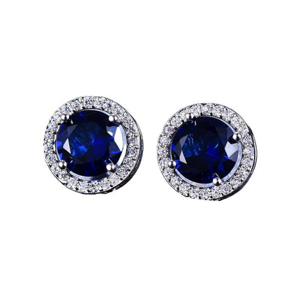 Female Round Zircon Stud Earrings Full Diamond Boucle Big Hollow Cubic Gift - Aimall