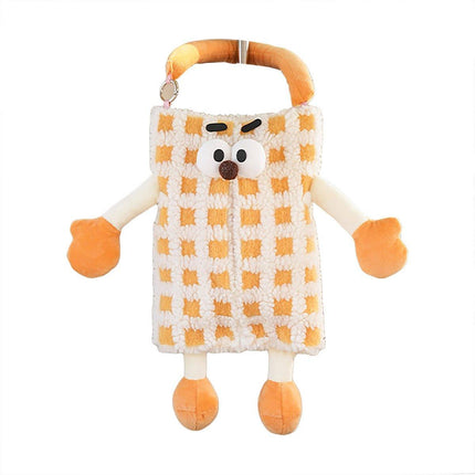 Plush Car Tissue Box Striped Plaid Seatback Hanging Tissue Holder Drawer Design