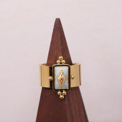 Female Titanium Steel Ring with Natural Stone Fashion Jewellery Women