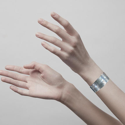 Vintage Punk Silver Colour Feather Cuff Bracelet for Men Women Wrist Adjustable - Aimall