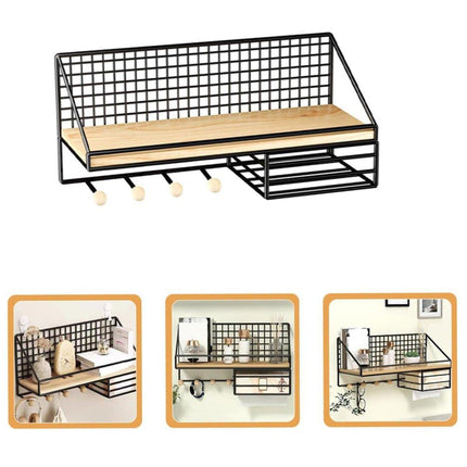 No-Punch Wall Mounted Iron Storage Rack Hanging Shelf for Home Organisation