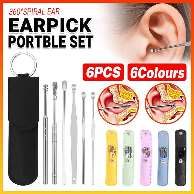 6Pcs Earpick Ear Wax Curette Ear Cleaner Remover Spoon Ear Cleaning Tool Kit - Aimall