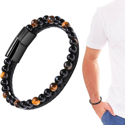 Tiger Eye Natural Stone Beaded Bracelet Women Men Elasticity Bangle hand Jewelry - Aimall