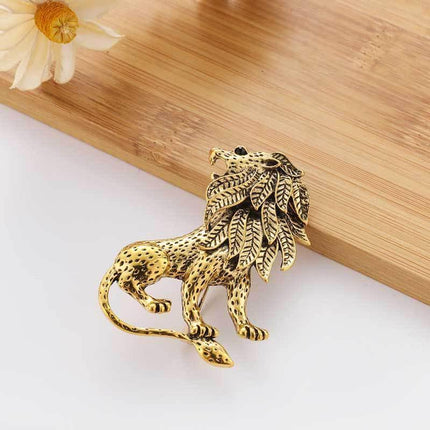 Large Antique Gold Plated Lion King Style Fashion Statement Brooch Textured Mane - Aimall