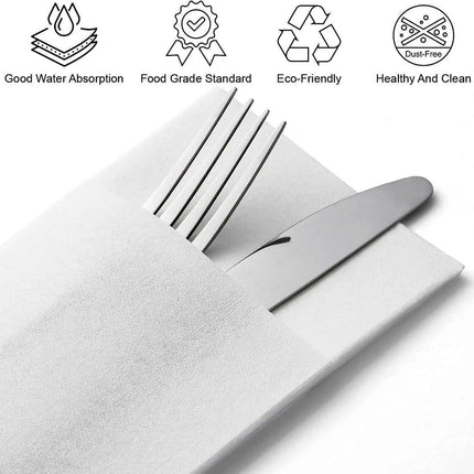 50/100PCS Disposable White Napkin Set Knife Fork Holder for Party Banquet Table