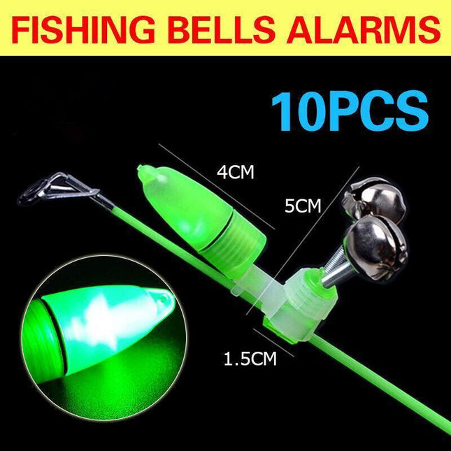 10Pcs Night Fishing Twin Ring Light Bite Alarm Bells Led Outdoor Clip Rod Tip Au - Aimall