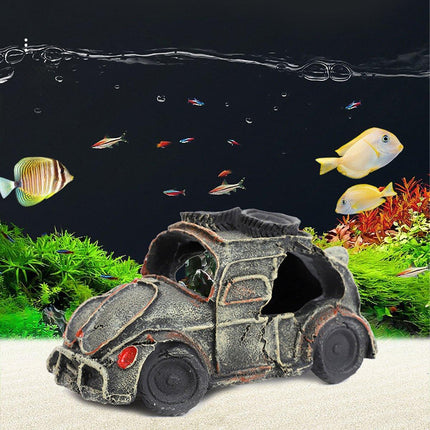 Creative Aquarium Decoration Resin Car Wreck Fish Shrimp Escape House Landscape