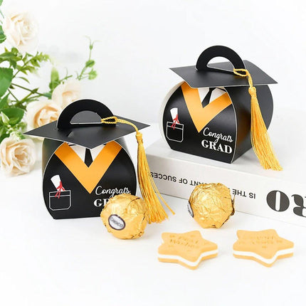50 Pcs Graduation Cap Candy Box Striped Bachelor Doctor Party Gift Carton