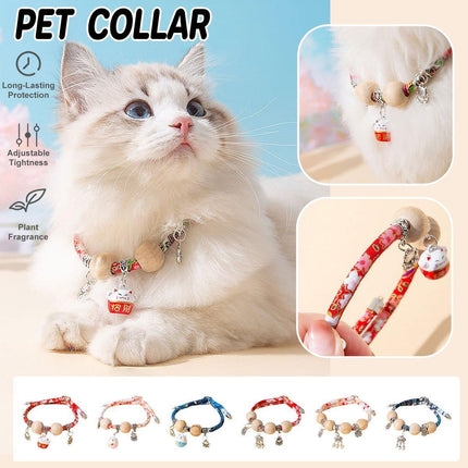 Camphor Wood Bead Collar with Bell Necklace for Cats and Dogs Pet Accessories