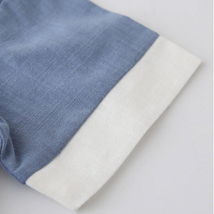 Boys Chinese Traditional Outfit Summer Cotton Linen Short Sleeve Top